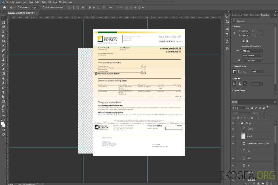 Facture commerciale de services publics EDISON de Californie du Sud, page 1 SCR template